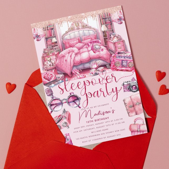 Convite Glitter de Aniversário de Menina Rosa-Apimentada (Criador carregado)