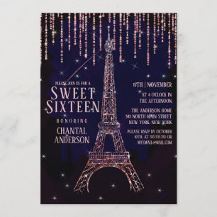 Convite Glitter de Aquarela Paris Torre Eiffel Sweet 16