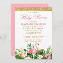 Convite Glitter de Chá de fraldas Flamingo Tropical de Wat