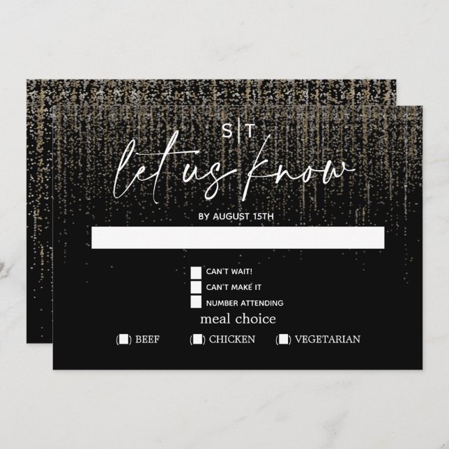 Convite Glitter de Champanhe Edgy RSVP de Escolha de Refei (Frente/Verso)