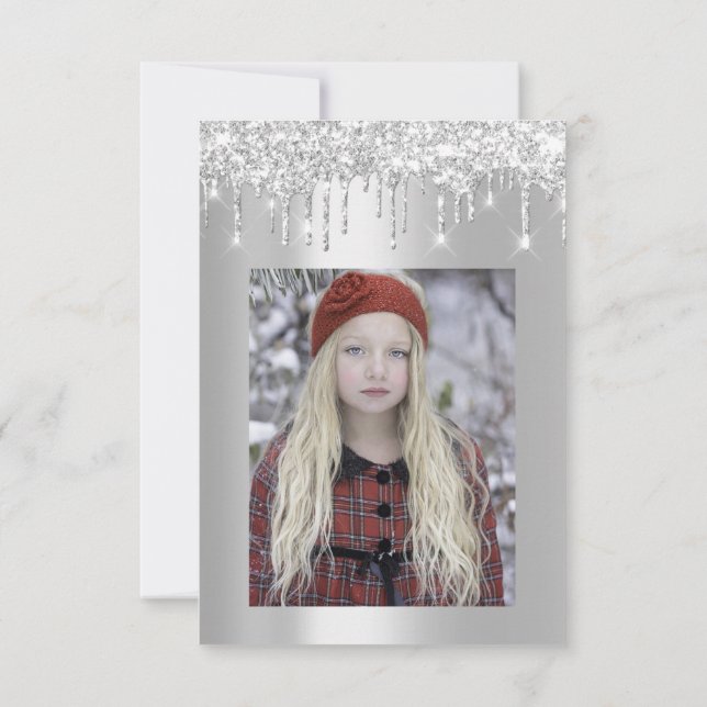 Convite Glitter de cinza Drips Silver Bridal Sweet 16th Sp (Verso)