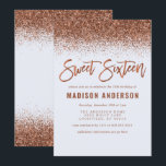 Convite Glitter de Cobre Moderno Doce 16 Festas de anivers<br><div class="desc">Glitter de Cobre Moderno Doce 16 Convite de aniversário. Este design de tendência é acentuado com brilho de cobre contra fundo branco. Personalize este design personalizado com os seus próprios detalhes.</div>