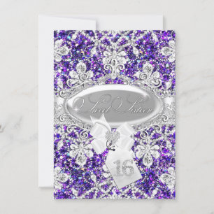 Convite Glitter de Diamante Roxo Princesa Sweet 16 Convide