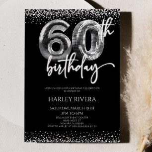 Convite Glitter de Disco Silver 60ª Festa de aniversário