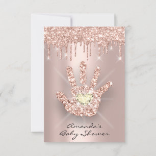 Convite Glitter de faísca gota a Rosa Novo Chá de bebê