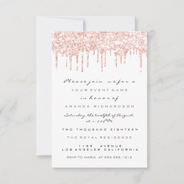 Convite Glitter de faísca Rosa Bridal Doce 16º (Frente)