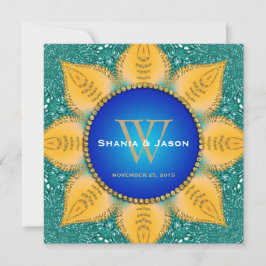 Convite Glitter de Flor Solar Azul Laranja