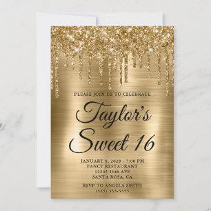 Convite Glitter de gota Dourado e doce de folha de alumíni