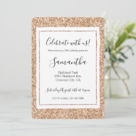 Convite Glitter de Lâmina Dourada do Rosa de Pêssego
