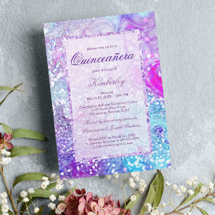 Convite Glitter de lavanda rosa-rosa Quinceañera