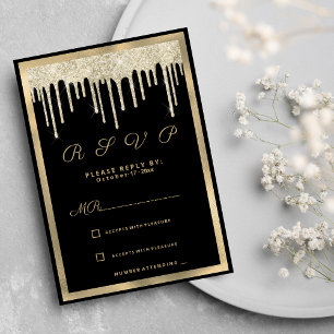 Convite Glitter de luxo de ouro preto goteja RSVP