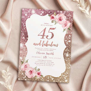 Convite Glitter de ouro de rosa Sparkle e aniversário flor