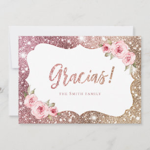 Convite Glitter de ouro de rosa Sparkle e gracias florais