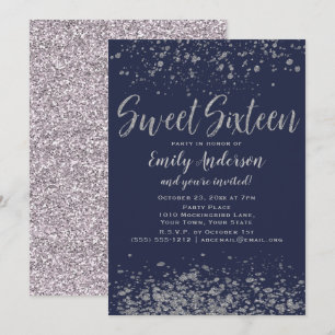 Convite Glitter de Prata Azul Doce 16