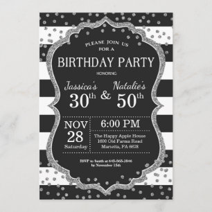 Convite Glitter de Prata da Festa de aniversário Conjunta