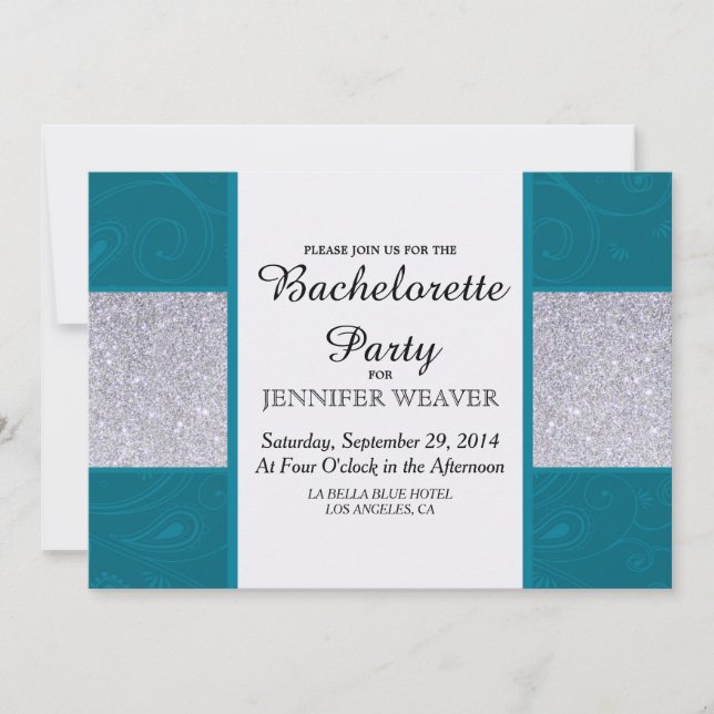 Convite Glitter de Prata e Teal de Aqua com Design suave (Frente)
