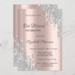 Convite Glitter de Prata Moderna Coloca Rosa Bar Dourado M<br><div class="desc">Um convite moderno,  chico e glamouroso com brilho pingando em fundo rosa.</div>