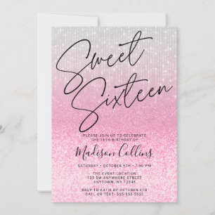 Convite Glitter de Prata Rosa-Chic 16