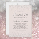 Convite Glitter de Prata Rosa Escamudo Elegante 16<br><div class="desc">Doce 16 convite de aniversário com brilhante cintilação prateada sobre fundo rosado suave. A cor de fundo rosa deste convite é personalizável com a ferramenta design fácil de usar do Zazzle, de modo que, qualquer que seja o seu tema de cor da festa, você pode personalizar este para suas cores....</div>