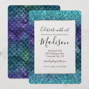 Convite Glitter de Sereia Roxo de Teal Aqua