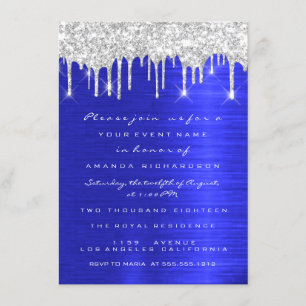 Convite Glitter de Silver Spark Drips Royal Blue Bridal 16