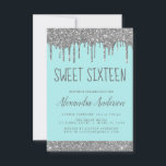 Convite Glitter de Tela de Prata Sparkle Elegante Sweet 16<br><div class="desc">Silver e Teal (Azul Aqua) Coletor Brilhante Doce 16 Convite de aniversário. Este é o perfeito 16 anos de Aniversário convite para uma Festa de aniversário Moderna de Silver e Teal Sparkle Sparkle. Entre em contato com o designer para encontrar itens personalizados correspondentes.</div>