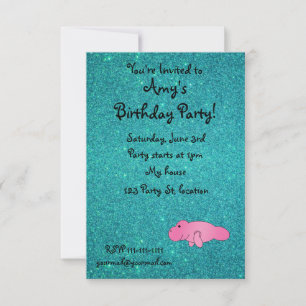 Convite Glitter de turquesa de manateado rosa com nome per