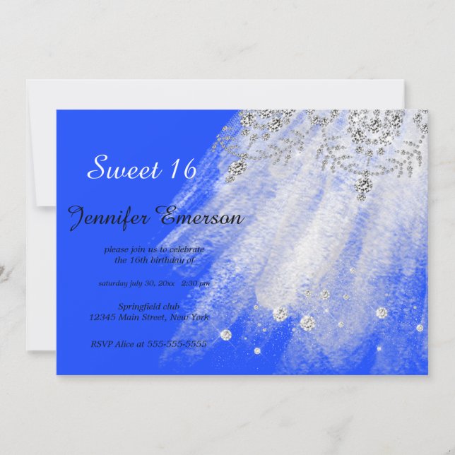 Convite Glitter De Vestido De Espancamento Azul De Prata D (Frente)