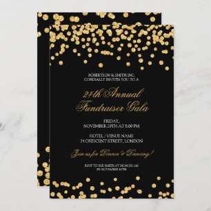 Convite Glitter do Fundraiser Corporativo Formal Dourado e