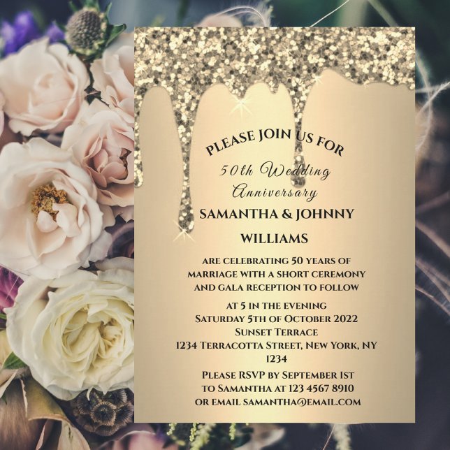 Convite Glitter do Ouro de aniversário de 50 anos de casam (Criador carregado)