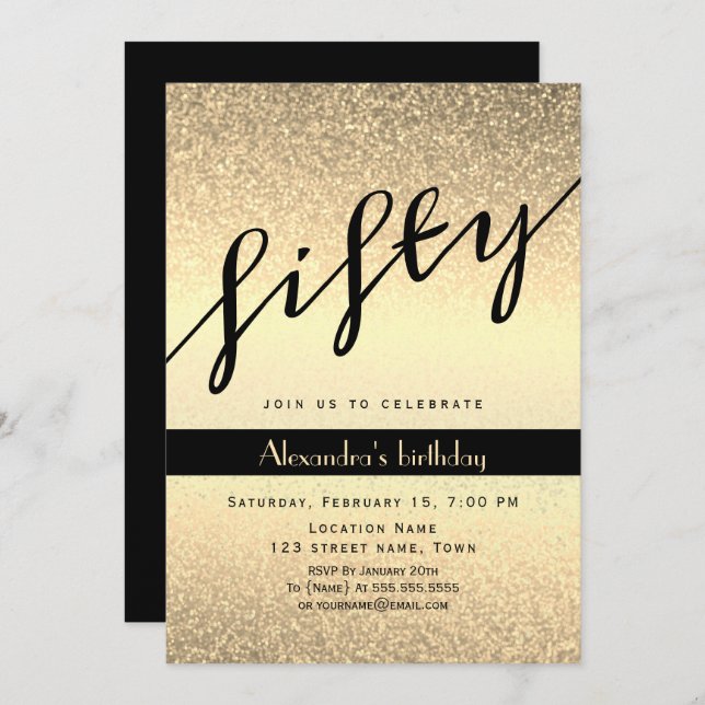 Convite Glitter Dourado 50º aniversário (Frente/Verso)