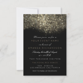 Convite Glitter Dourado Abstrato Brilho Preto Branco Event