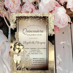 Convite Glitter Dourado,Balões,Quinto-Cores Altos