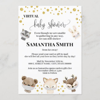 Convite Glitter Dourado Chá de fraldas Virtual Florestal A