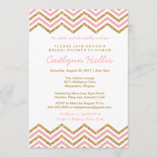 Convite Glitter Dourado Chevron   Bebê, Bridal ou Aniversá