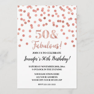 Convite Glitter Dourado Confetti 50 e Fabuloso rosa