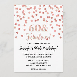 Convite Glitter Dourado Confetti 60 e Fabuloso rosa