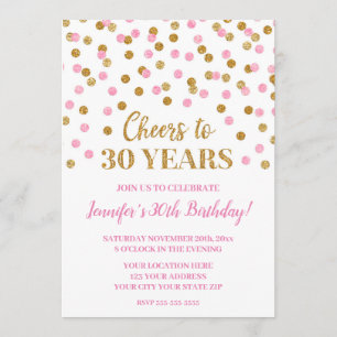 Convite Glitter Dourado cor-de-rosa Confetti Saúde até 30 