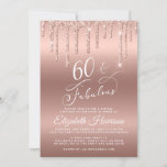 Convite Glitter Dourado da Rosa de Festa de aniversário de<br><div class="desc">Elegante e chic 60 convite de aniversário virtual com "60 & Fabuloso" em um bonito script de na moda contra um fundo de rosa dourado,  com brilho de rosa dourado falso gotejando do topo. Você pode adicionar facilmente os detalhes da festa online.</div>