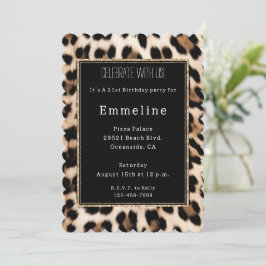 Convite Glitter Dourado de Leopardo Negro Castanho