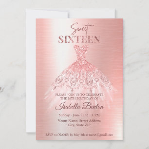 Convite Glitter Dourado de Rosa moderno doce 16 único