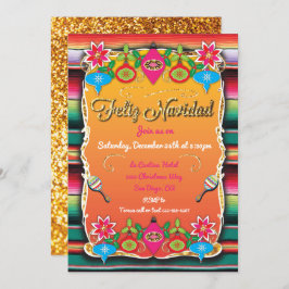 Convite Glitter Dourado do partido mexicano Fiesta Feliz N