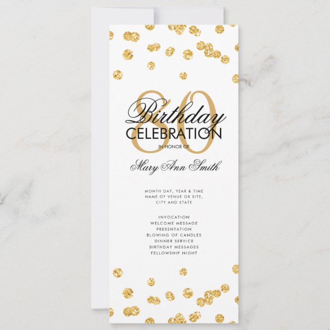 Convite Glitter Dourado do Programa de Festa de aniversári (Frente)