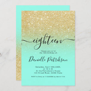 Convite Glitter dourado do quilo brilha menta ombre dezoit