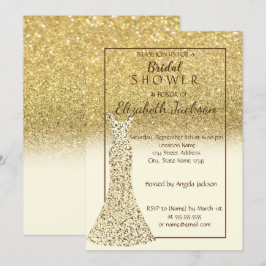Convite Glitter Dourado Elegante, Chá de panela de vestime