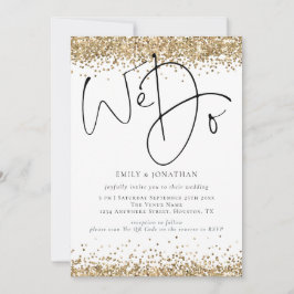 Convite Glitter Dourado Elegante Fazemos Casamento QR