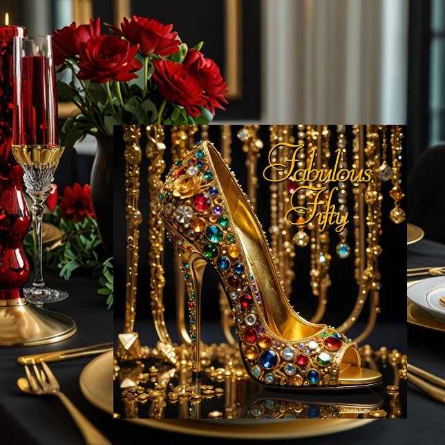 Convite Glitter Dourado Joias Azuis Vermelhas Fabulosas St (Criador carregado)