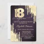 Convite Glitter Dourado moderno 18º aniversário de Borgonh<br><div class="desc">Um moderno,  chique e glamouroso com brilho dourado pingava em fundo arrojado.</div>