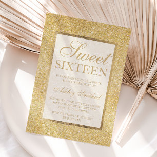 Convite Glitter dourado moderno e elegante Sweet 16