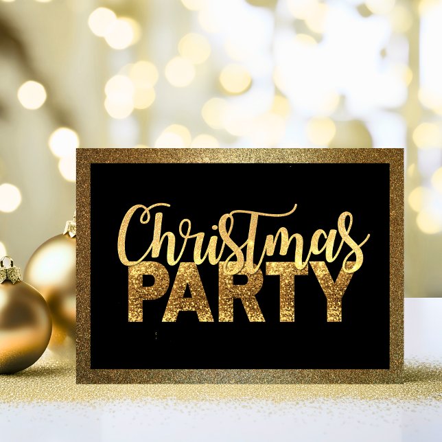 Convite Glitter Dourado negro do partido NATAL moderno (Modern CHRISTMAS PARTY Black Gold Glitter Invitation)